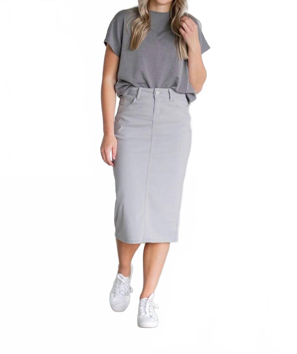 NEW INHERIT CLOTHING COMPANY remi denim midi skirt in ultimate gray